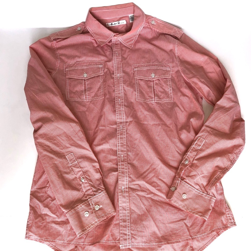 Men’s orange striped button down front pocket